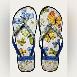 Brighton Women’s Multicolor Butterfly Platform Flip Flops‎ Size 8